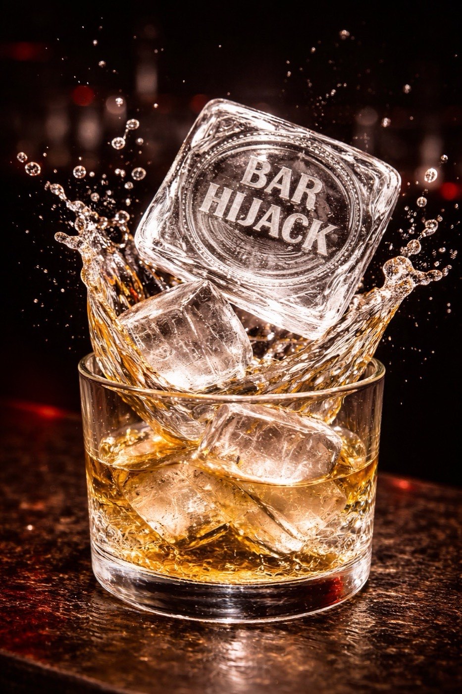Bar Hijack branded ice cube